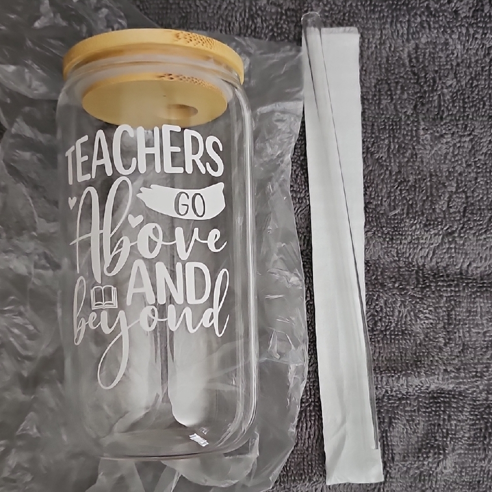 Glass Tumbler with Bamboo Lid and Straw